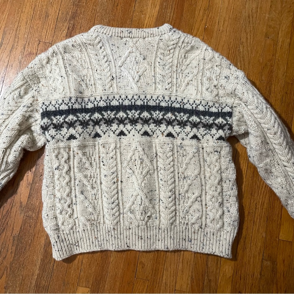 Aran Crafts Cream and Gray Crewneck Sweater - Picture 4 of 6